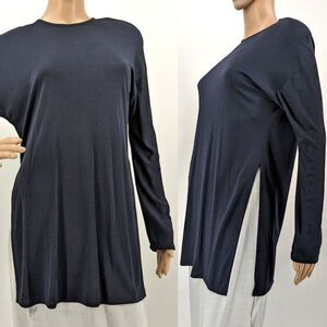 Vintage Yeohlee New York Tunic Blouse Navy Blue Shoulder Pads Size Large